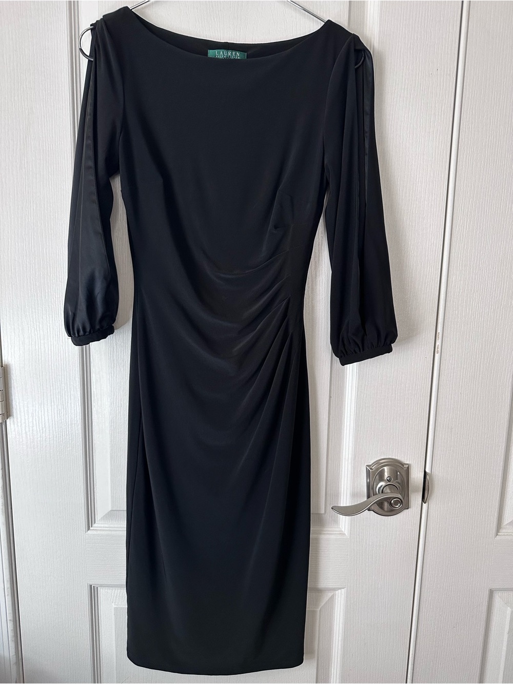 Lauren Ralph Lauren Black Long Slit Sleeve Sheath Dress Spring Summer Off/Church
